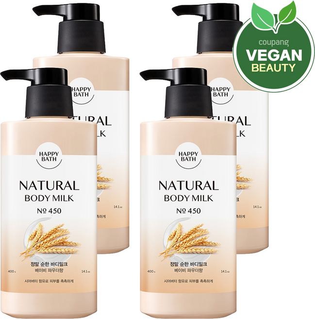 해피바스 정말 순한 바디밀크 베이비 파우더향, 400g, 4개