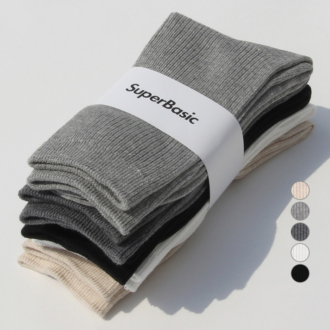 슈퍼베이직 남녀공용 1290 골지 양말 5족 세트