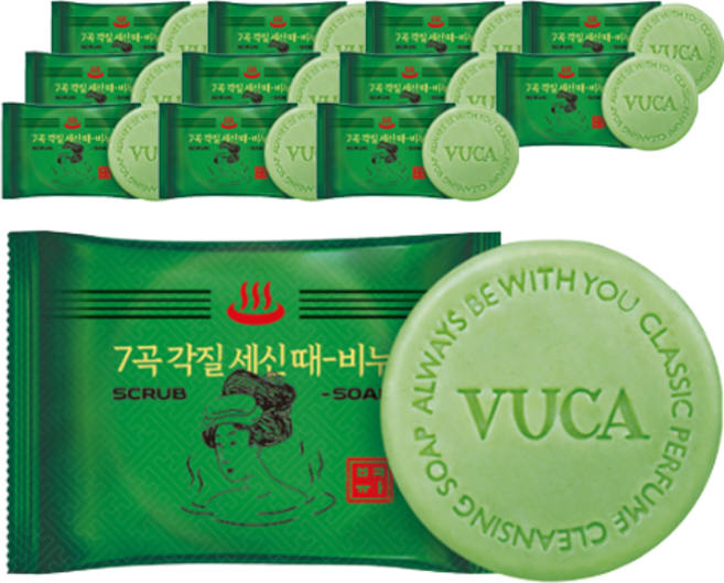 뷰카 7곡 뽀득뽀득 각질 세신 때비누 프레쉬향, 100g, 12개입