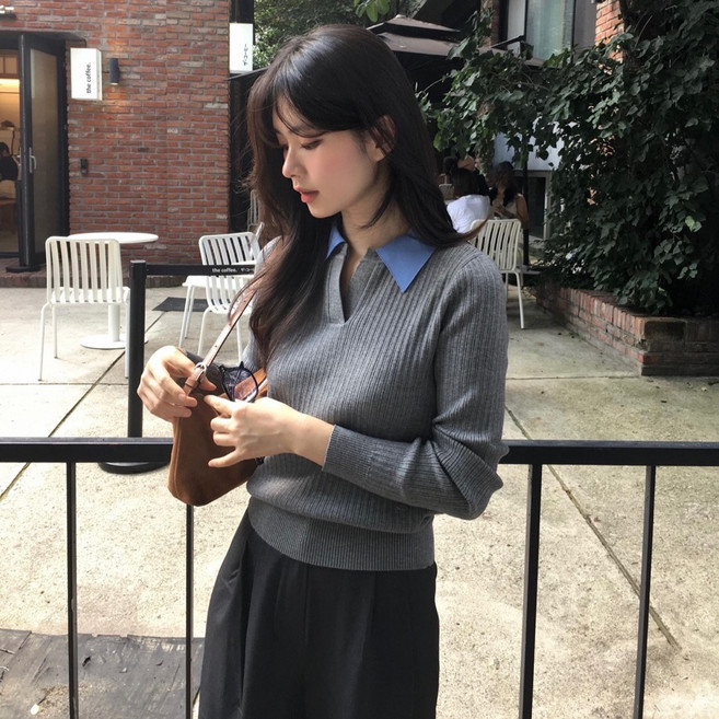 마인드브릿지 여성용 셔츠카라 골지 니트 MZKT6208