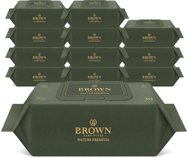 브라운 네이처 프리미엄 아기물티슈 캡형, 75g, 30매, 12개