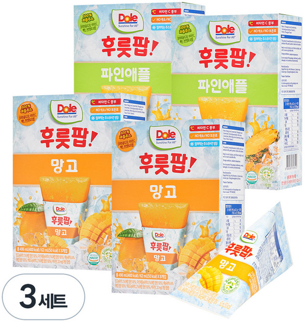 돌 후룻팝 파인애플 16p + 망고 16p, 62ml, 3세트