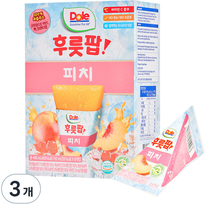 돌 후룻팝 피치 8p, 496ml, 3개