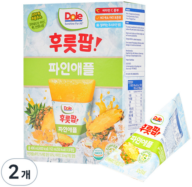 돌 후룻팝 파인애플 8p, 62ml, 2개