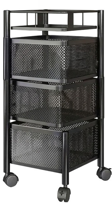 小麥購物 方形可旋轉推車儲物架, 黑色, 3層