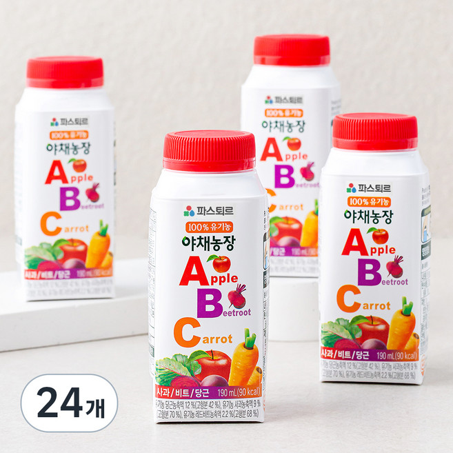 파스퇴르 유기가공식품 인증 야채농장 ABC 과채 주스, 190ml, 24개