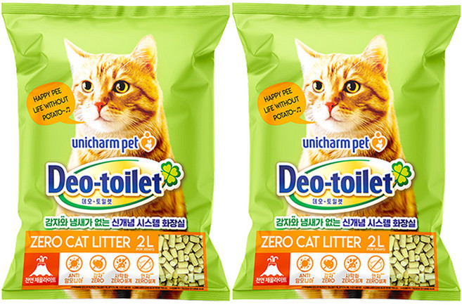 유니참데오토일렛 비응고형 감자 & 사막화 Zero 고양이 모래, 2L, 2개, 무향