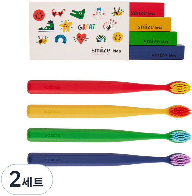 스마이즈 키즈 칫솔 4종 세트, 혼합색상, 4개입, 2세트