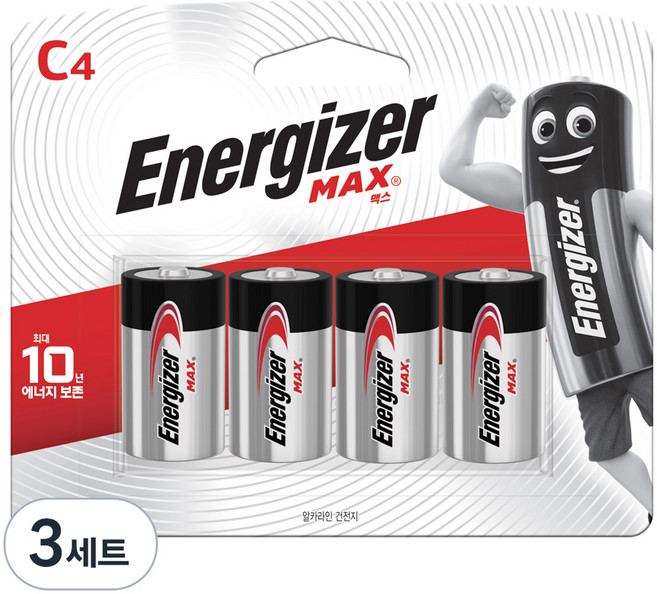 에너자이저 맥스 알카라인 C형 건전지, 4개입, 3세트