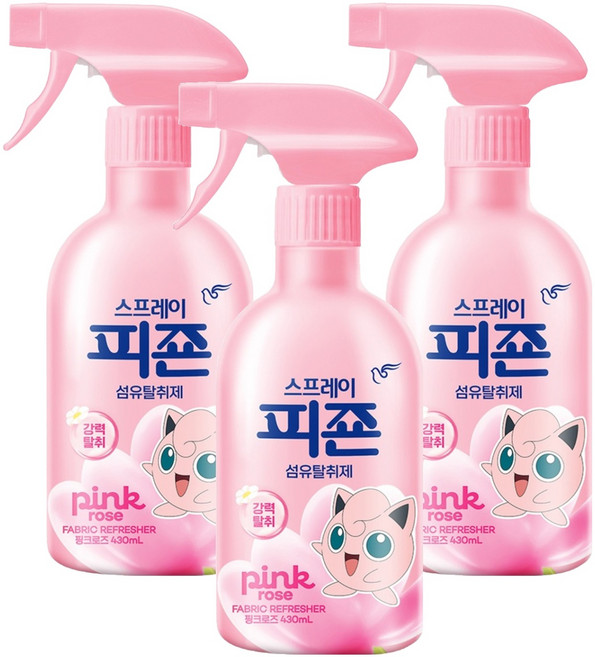 피죤 스프레이 강력 섬유탈취제 핑크로즈, 430ml, 3개