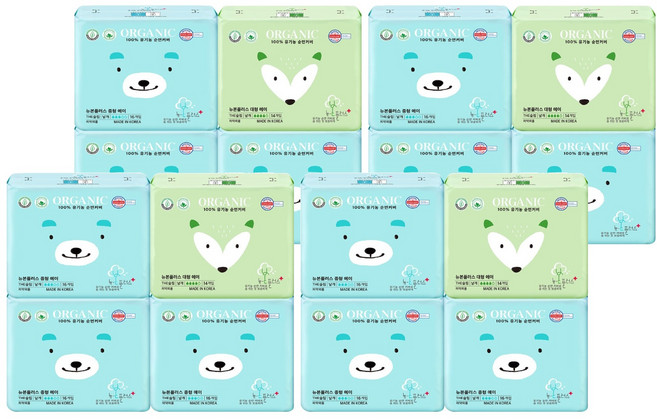 유기농본 뉴본플러스 슬림한 유기농 생리대 중형16개입 3팩 + 대형14개입 1팩, 4세트