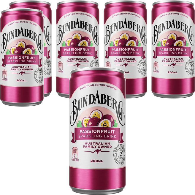 BUNDABERG 賓德寶 百香果風味氣泡飲, 200ml, 6罐