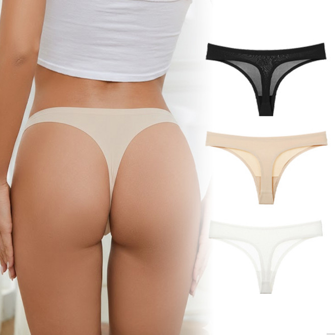 PEONIST 女性用無縫線無痕無縫T字褲 3件組, 黑色,白色,膚色