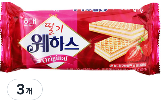 해태제과 딸기 웨하스, 50g, 3개