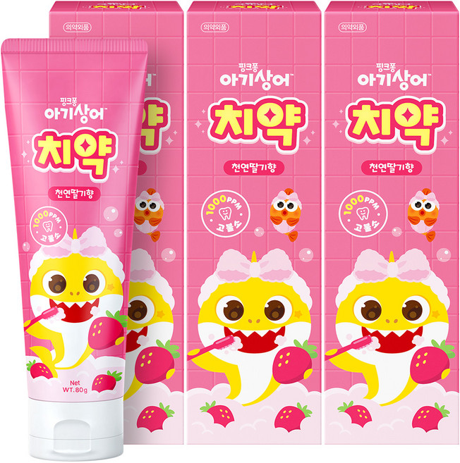 아텍스 핑크퐁 아기상어 고불소 키즈치약 딸기향, 80g, 3개