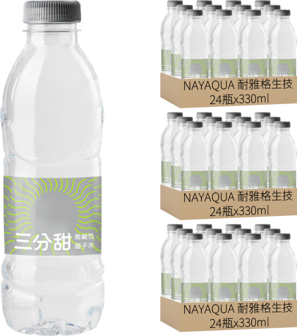 NAYAQUA 耐雅格生技 三分甜 PH7.5 微鹼性離子水, 330ml, 72瓶