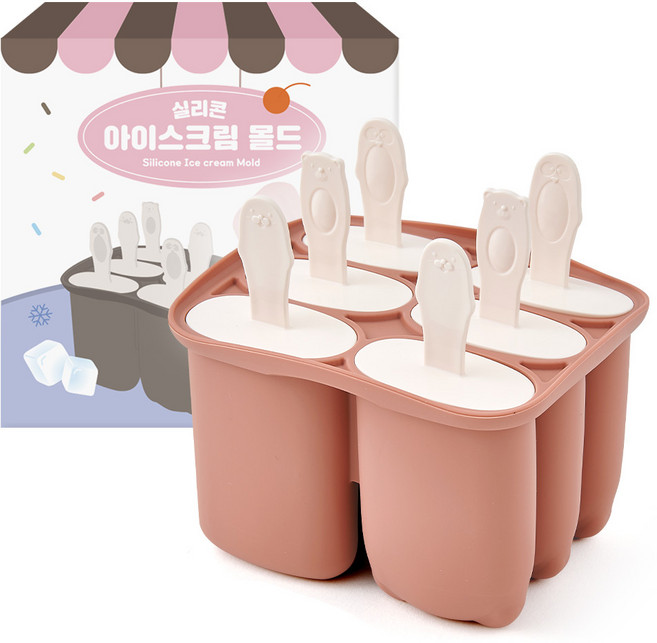 퍼기 실리콘 아이스크림 몰드 + 스틱 6p 세트, 드라이로즈, 1세트