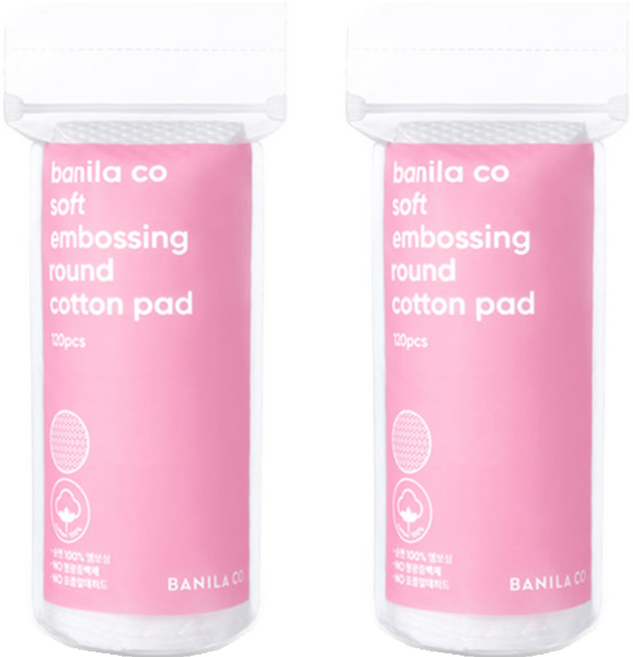 바닐라코 소프트 엠보싱 원형 화장솜, 120개입, 2개