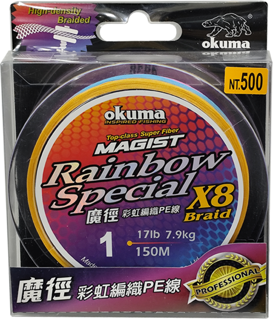okuma 寶熊釣具 編織線 釣線 魔徑MAGIST rainbow special MAGR1150 1號, 彩虹色, 1個