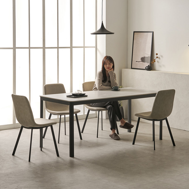 보니애가구 에븐 포세린 1800 세라믹 식탁세트 4인용 방문설치, 아티쿠스그레이 + 블랙 + 루트베이지, 일반의자 4