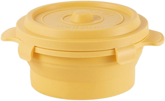HOUSUXI 舒希 鑄鐵鍋矽膠折折盒 蜜黃色 900ml, 容器 + 蓋子, 1組