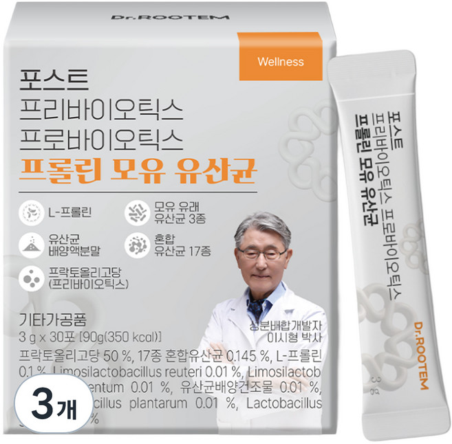 닥터루템 포스트 프리바이오틱스 프로바이오틱스 프롤린 모유 유산균, 90g, 3개