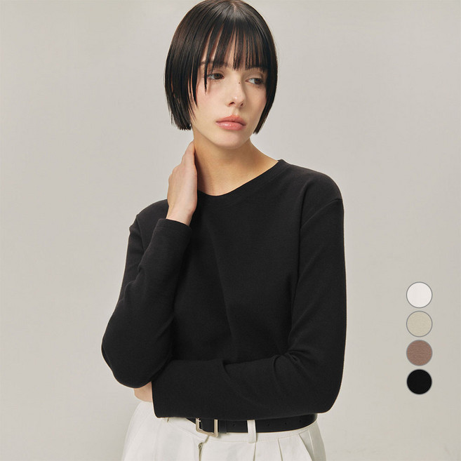 ELLEPARIS 여성용 고밀도 피치드 기모 긴팔 티셔츠