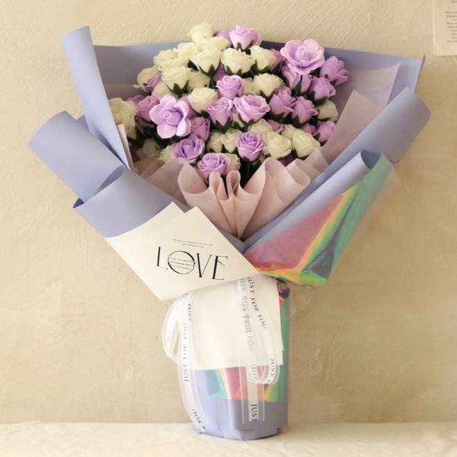 Scent Basket 人造花 Lumibloom 珍娜玫瑰 100朵 巨型香皂花束, 紫色, 1個