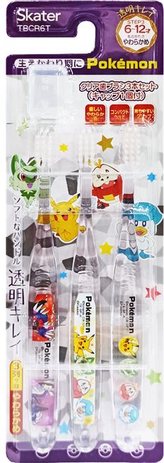 Skater 兒童牙刷組 TBCR6T 6-12歲用, 寶可夢 透明, 3支, 1組