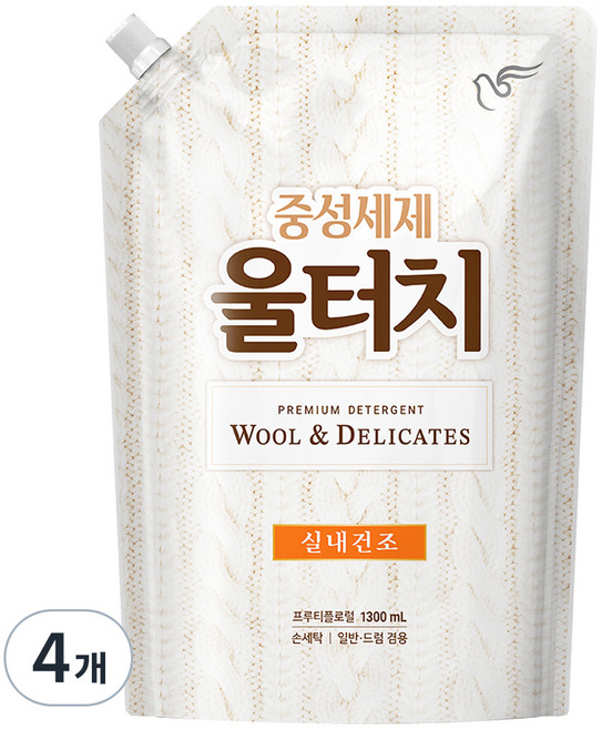 피죤 울터치 중성세제 리필, 1.3L, 4개