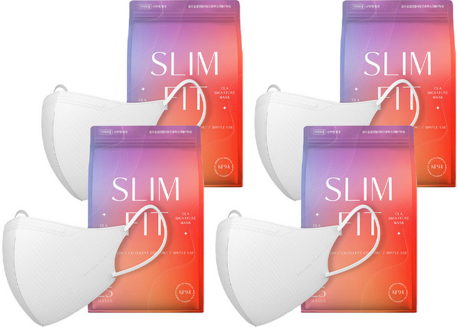 CLA 슬림핏 뉴 황사 보건용 컬러 마스크 중형 KF94, 25개입, 4개, 화이트