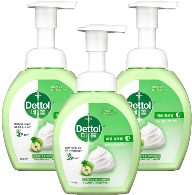 데톨 포밍항균 핸드워시 애플블로썸 본품, 250ml, 3개