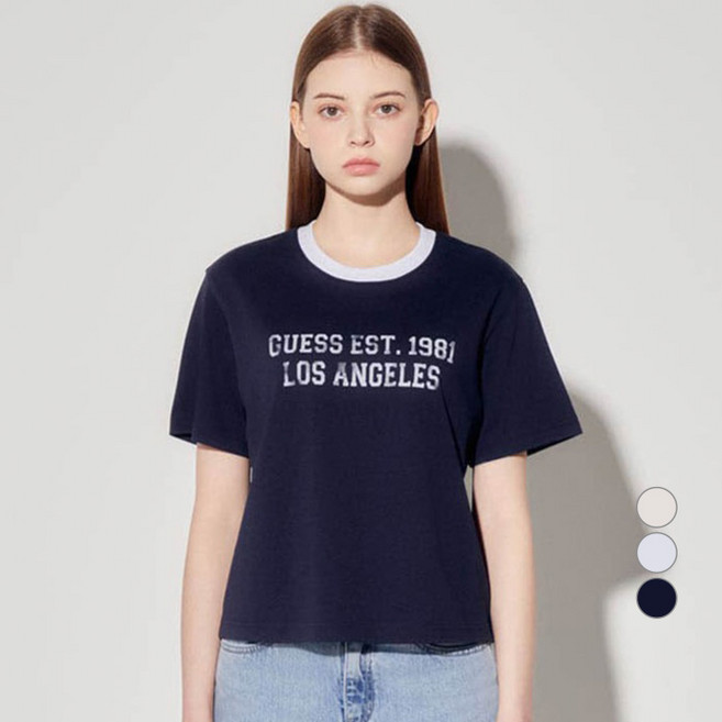 게스 남녀공용 유니 세미오버 링거 반팔 티셔츠 MP2K9424