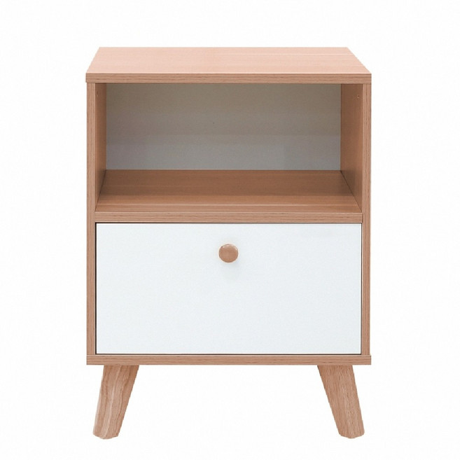E-home Breeze微風系上開下抽收納實木腳邊櫃, 原木色, 1件