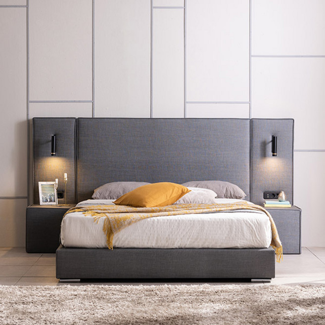 삼익가구 캐시디 높은헤드 저상형 호텔 가죽 침대 프레임 + 7존 독립스프링 매트리스 + 협탁 2p 방문설치, 그레이