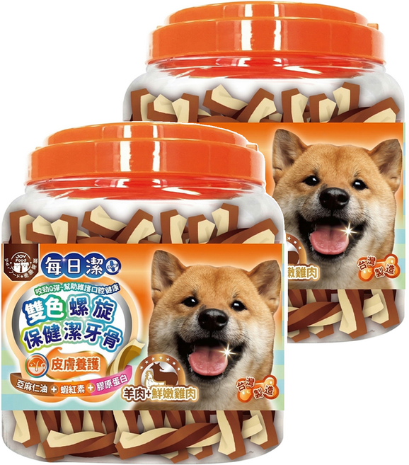 JOY FOOD 喜樂寵宴 每日潔 雙色螺旋保健潔牙骨 皮膚養護, 2罐, 羊肉 + 雞肉, 800g