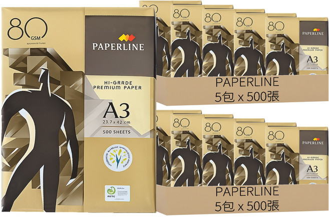 PAPERLINE 金牌 多功能影印紙 80gsm 500張, 10包, A3