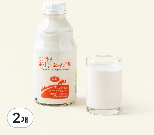 범산목장 유기가공식품인증 딸기요구르트, 450ml, 1개입, 2개