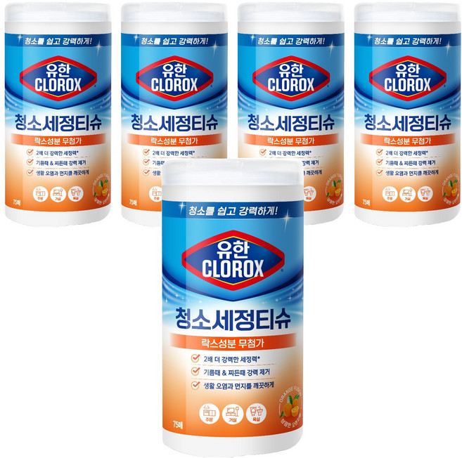 크로락스 유한 청소세정티슈 오렌지퓨전 75매, 5개