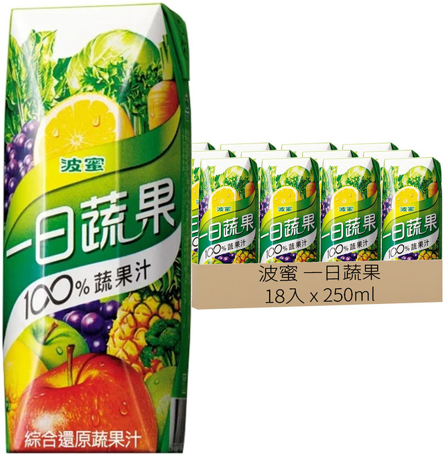 波蜜 一日蔬果 100%蔬果汁, 250ml, 18入