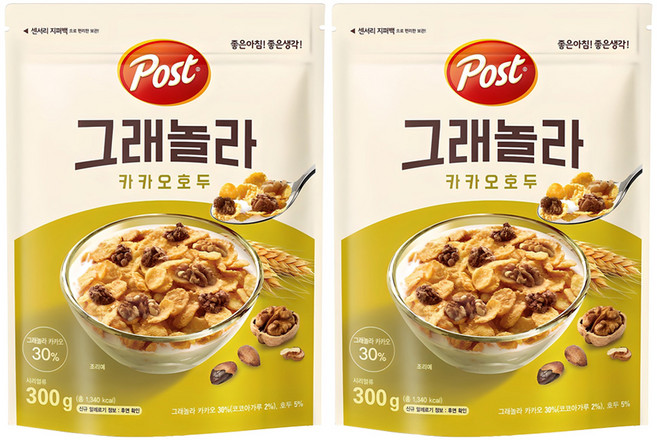 포스트 그래놀라 카카오호두 시리얼, 300g, 2개