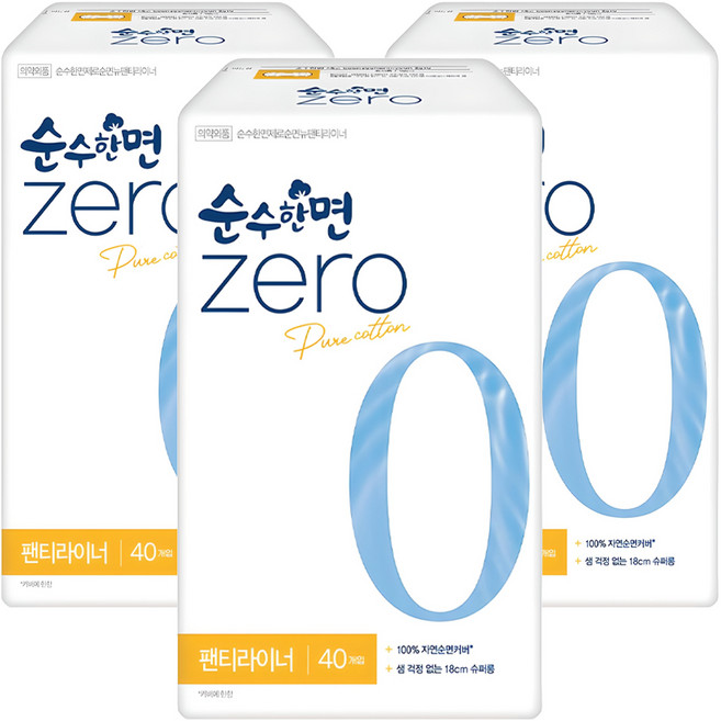 깨끗한나라 순수한면 제로 팬티라이너, 슈퍼롱, 40개입, 3개