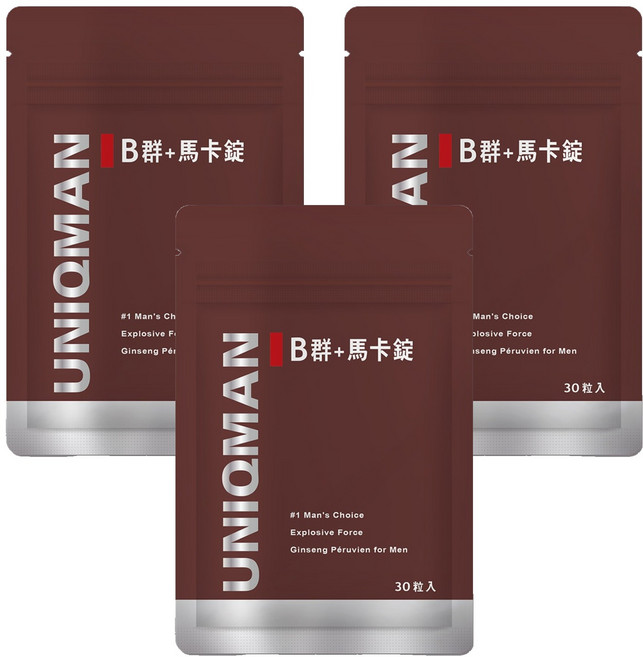 UNIQMAN 優仕曼 B群 + 馬卡錠, 30顆, 3袋