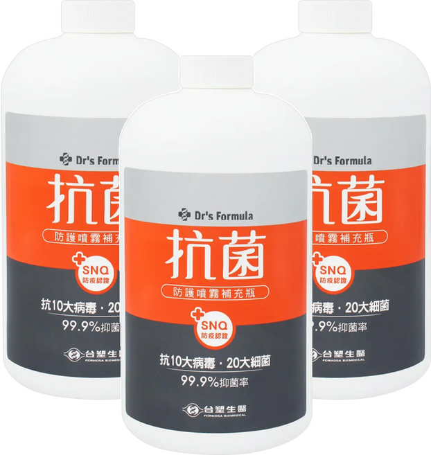 台塑生醫 Dr's Formula 抗菌防護噴霧 補充瓶, 1kg, 3瓶
