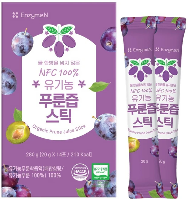 엔자임엔 NFC 100% 유기농 푸룬즙 스틱 14포, 280g, 1개 - 쿠팡