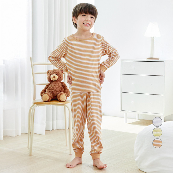 롤리트리 아동용 30수 싱글 9부 스트라이프 실내복 상하 세트