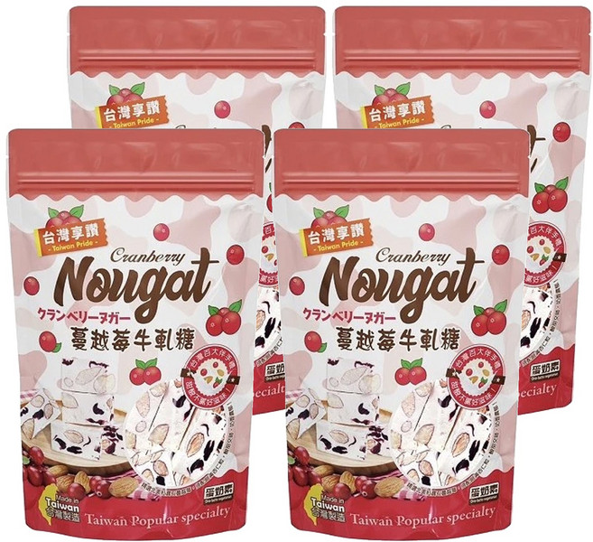 Chiao-E 巧益 台灣享讚 蔓越莓牛軋糖, 130g, 4袋