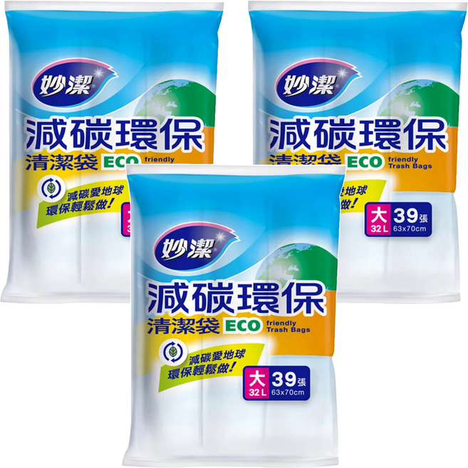 妙潔 減碳環保清潔袋 3捲, 32L, 3包
