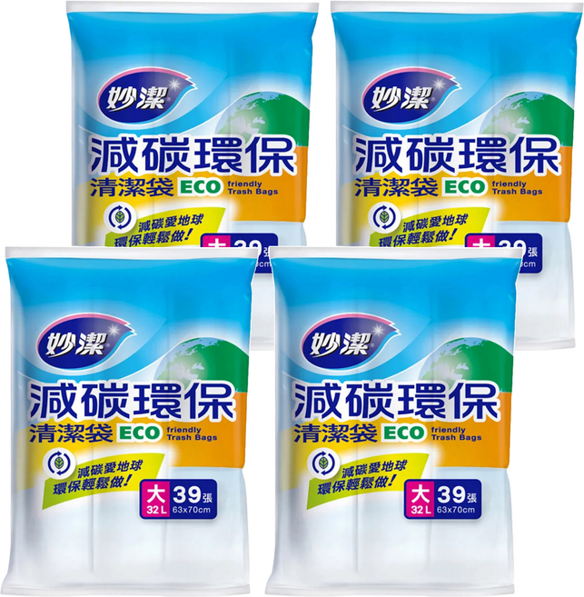 妙潔 減碳環保清潔袋 3捲, 32L, 4包