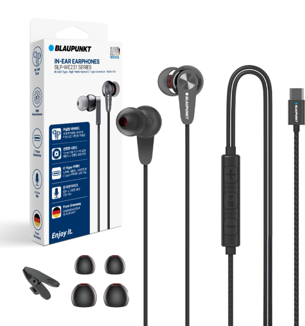 블라우풍트 Hi-Fi 고음질 갤럭시 아이폰 호환 C타입 커널형 유선 이어폰 BLP-WE231KAW BLACK